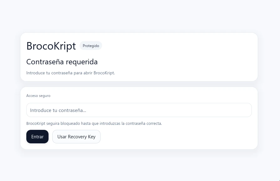 Pantalla real de acceso protegido de BrocoKript